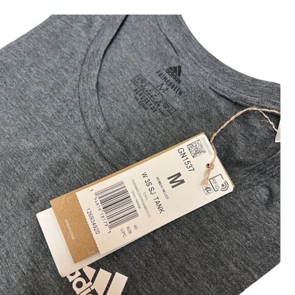 Adidas Stripe Training Tank Top GN1537 Gray Muscle Workout Logo - Picture 4 of 7